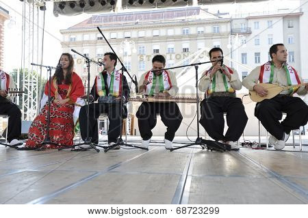 ZAGREB, CROATIA - JULY 18: Members of folk group Payiz from Sulaimaniya, Kurdistan, Iraq during the 48th International Folklore Festival in center of Zagreb, Croatia on July 18, 2014