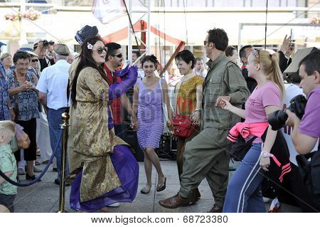ZAGREB, CROATIA - JULY 18: Members of folk group Payiz from Sulaimaniya, Kurdistan, Iraq during the 48th International Folklore Festival in center of Zagreb, Croatia on July 18, 2014