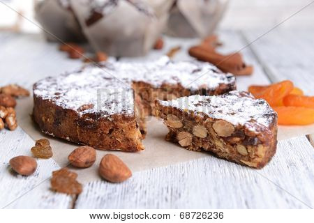 Delicious cake panforte on table close-up