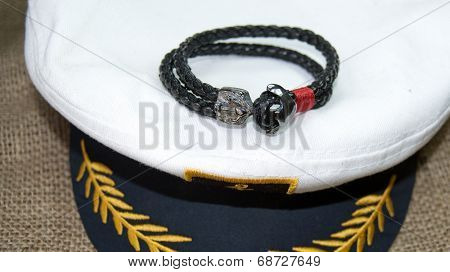 Black leather men bracelet