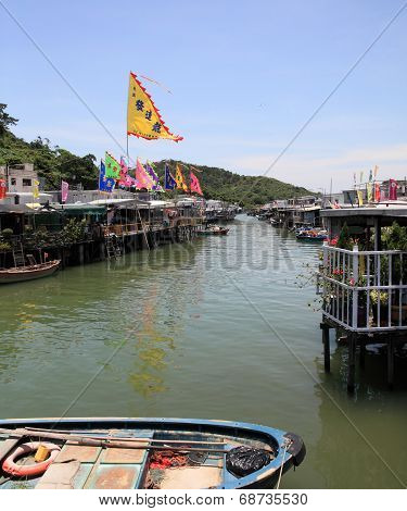 canal and stilt houses of Tai O, Hong Kong