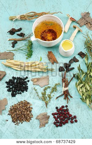 Traditional chinese herbal medicine ingredients, close-up
