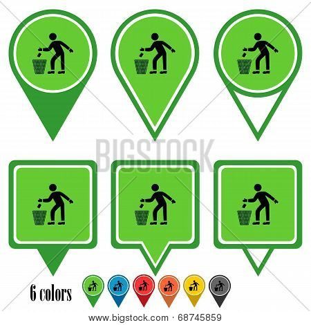 Waste basket flat navigation pins