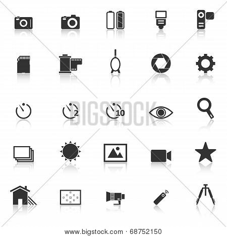 Camera Icons With Reflect On White Background