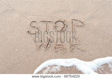Handwriting Stop War On The Sandy Beach