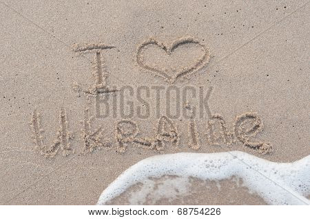 Handwriting I Love Ukraine On The Sandy Beach