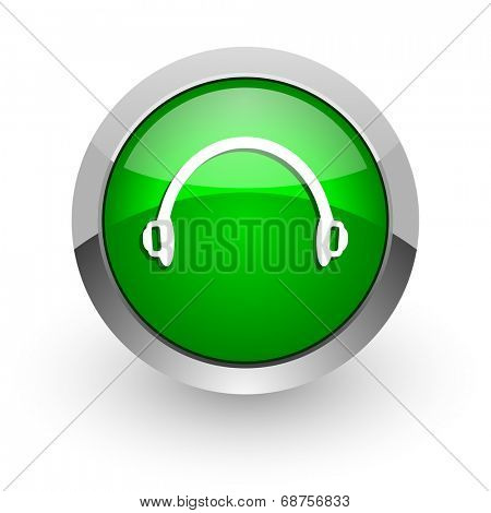 headphones green glossy web icon