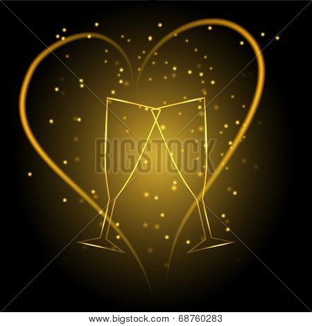 Wedding glasses with heart in gold color