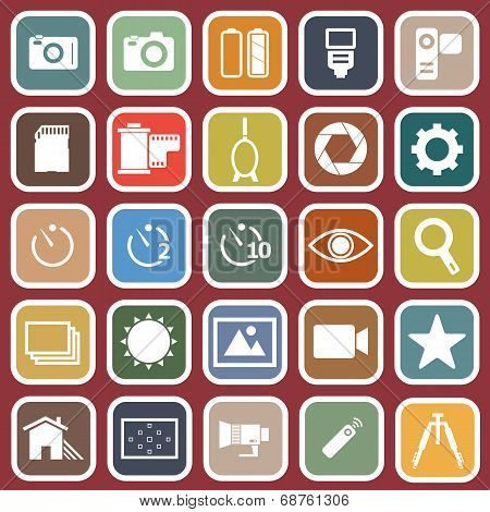 Camera Flat Icons On Red Background