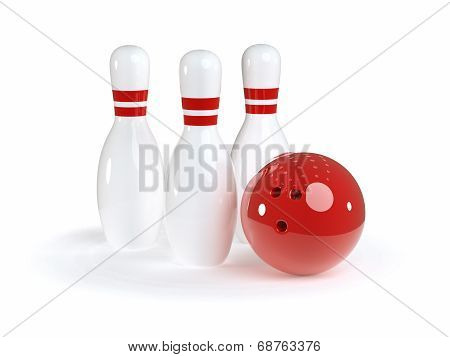 Photo Realistic 3D Image Of Bowling Scene With White Background