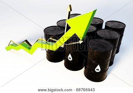 3D Image Of Oil Barrels With Graph Growing