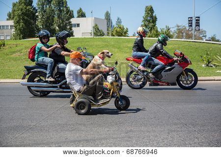 JULY 20: motorcycle parade in the streets at the XXXIII - International Motorcycle Meeting in Faro, Portugal, July 20, 2014 
