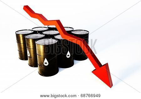 3D Image Of Oil Barrels With Graph Falling