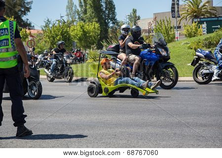 JULY 20: motorcycle parade in the streets at the XXXIII - International Motorcycle Meeting in Faro, Portugal, July 20, 2014 