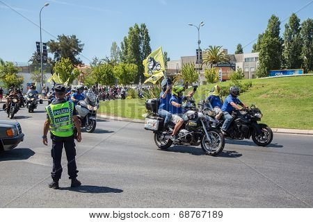 JULY 20: motorcycle parade in the streets at the XXXIII - International Motorcycle Meeting in Faro, Portugal, July 20, 2014 