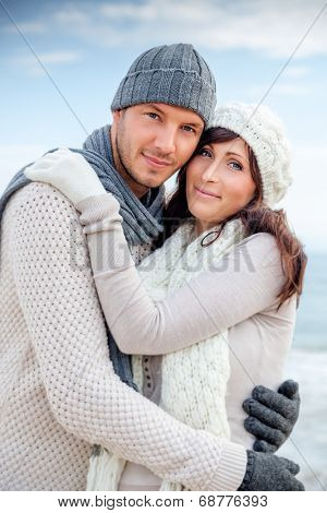 happy lovely couple enjoying colder season
