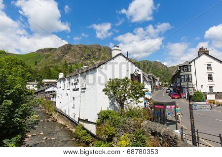 Coniston town Lake District England with hot sunny summer weather