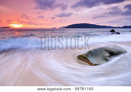Sunset, Waves and Beach