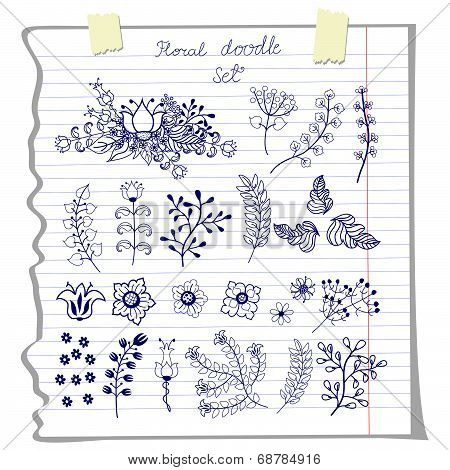 Vector doodles  flowers  on school notebook