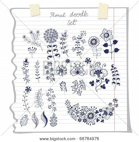 Vector outline doodles  flowers  on school notebook