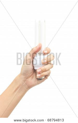 Hand Holdind Energy Saving Fluorescent Lamp.