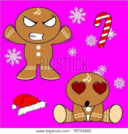 angry and inlove gingerman cartoon xmas set