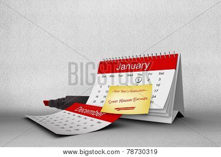 Composite image of new years resolutions on january calendar