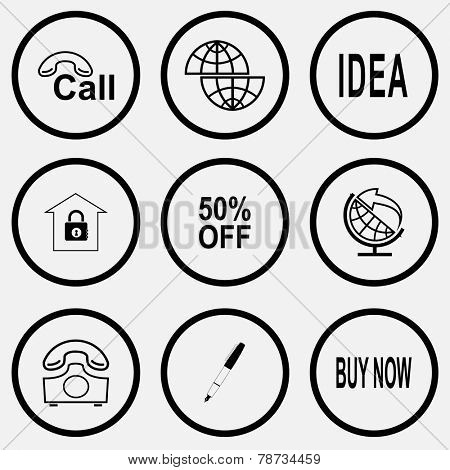 Business set. Black and white set vector icons.