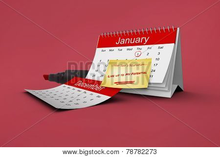Composite image of new years resolutions on january calendar