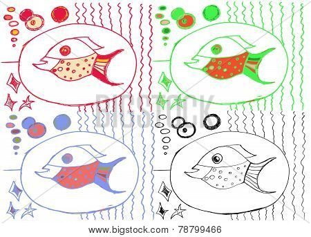 Drawing from hand of child, image of big fish