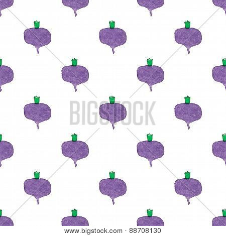 Seamless watercolor pattern with beetroot on the white background, aquarelle.  Vector illustration.