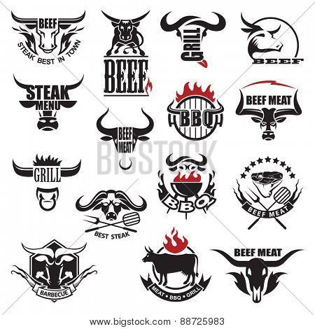 set of fifteen beef meat icons