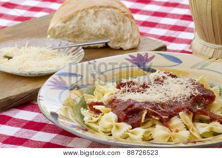 Italian Pasta Dinner Served With Wine And Bread