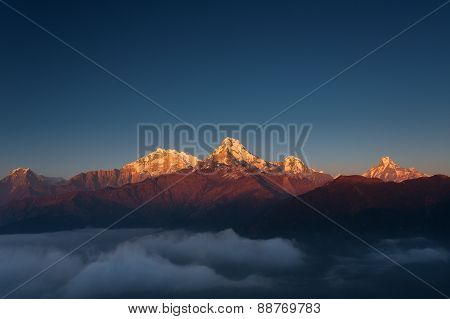 Himalaya Mountains View From Poon Hill 3210M At Sunset