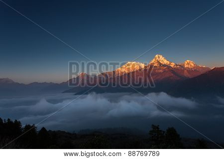 Himalaya Mountains View From Poon Hill 3210M At Sunset