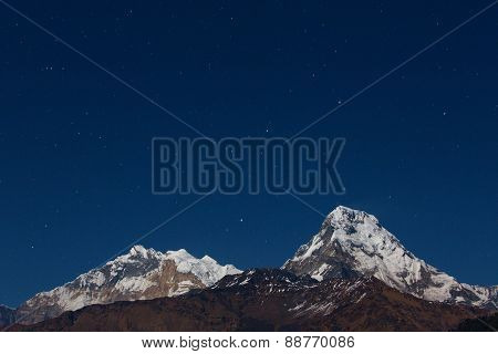 Annapurna I Himalaya Mountains View From Poon Hill 3210M At Night With Stars