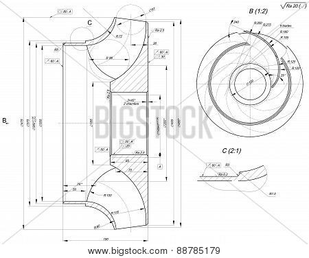 Sketch of engineering wheel with chamfers