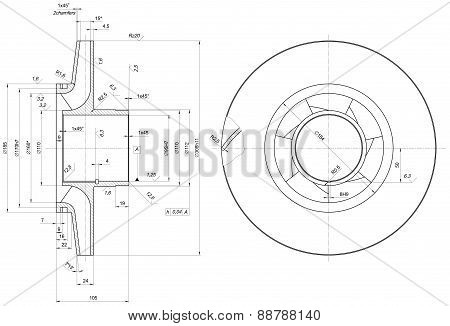 Engineering sketch of wheel with span