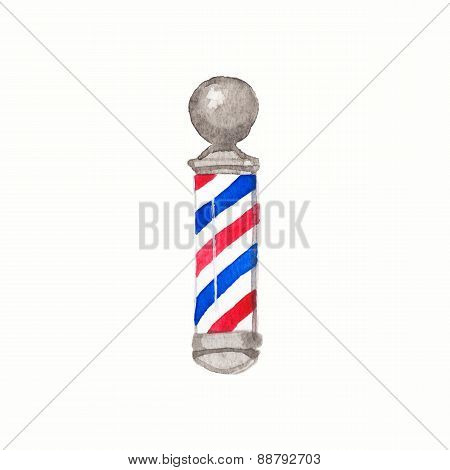 Barber pole. Watercolor barber poles on the white background, aquarelle. Barber shop. Vector illustr