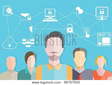 people teamwork and data network concept
