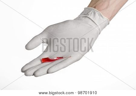 Doctor Hand Holding A Vial, Ampule Red, Vaccine Ampule, Ebola Vaccine, Flu Treatment, White Backgrou
