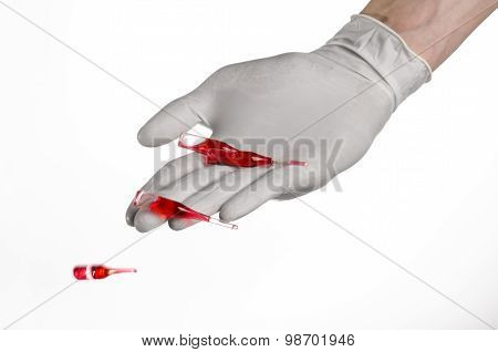 Doctor Hand Holding A Vial, Ampule Red, Vaccine Ampule, Ebola Vaccine, Flu Treatment, White Backgrou