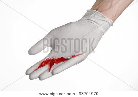 Doctor Hand Holding A Vial, Ampule Red, Vaccine Ampule, Ebola Vaccine, Flu Treatment, White Backgrou