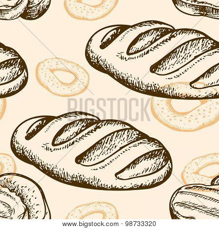 Seamless Pattern With Bagel And Baguette