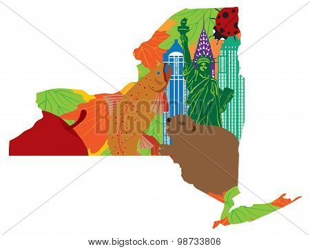 State Of New York Official Map Symbols Vector Illustration