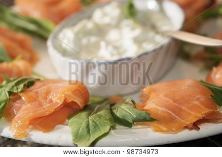 Starter Of Smoked Salmon With Cream Cheese