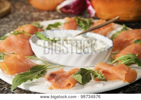 Starter Of Smoked Salmon With Cream Cheese