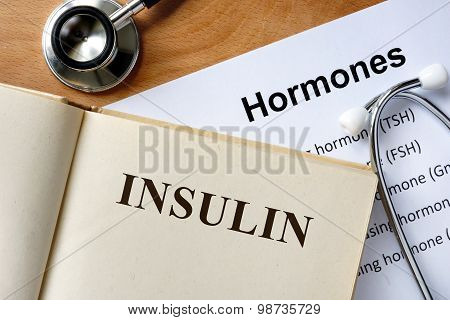 Insulin word written on the book.