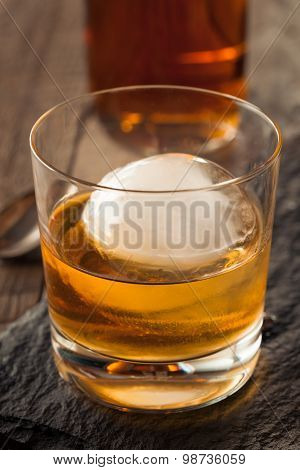 Bourbon Whiskey With A Sphere Ice Cube