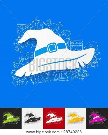 witch hat paper sticker with hand drawn elements